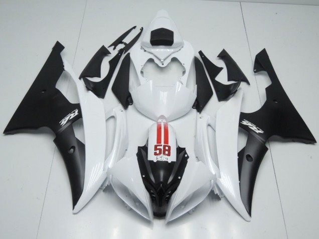 Lojas Carenagens Moto Yamaha YZF R6 2008-2016 - Branco Vermelho Preto Fosco 58