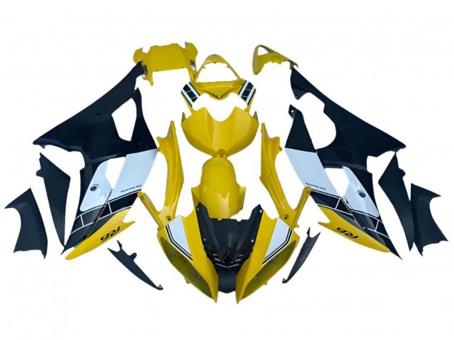 Lojas Carenagens Moto Yamaha YZF R6 2008-2016 - Amarelo Branco Preto Listra