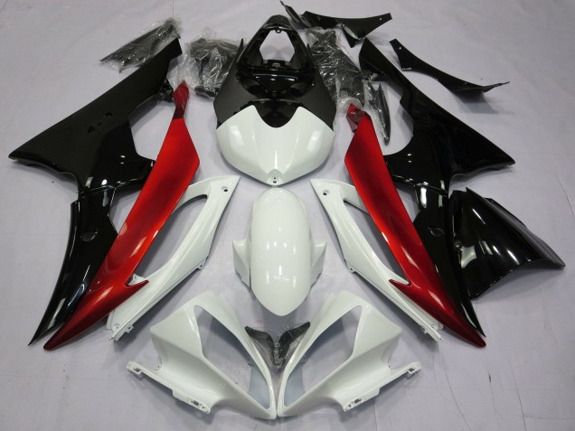 Lojas Carenagens Moto Yamaha YZF R6 2008-2016 - Branco Vermelho Preto Brilhante