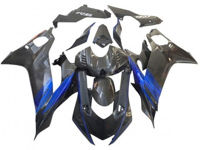 Lojas Carenagem Moto Yamaha YZF R6 2017-2023 - Azul Preto Falso Fibra de Carbono