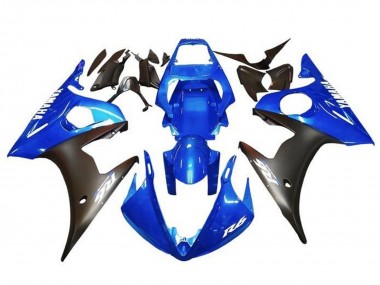 Lojas Carenagens Moto Yamaha YZF R6 2003-2004 - Azul Preto Fosco Branco Decalques