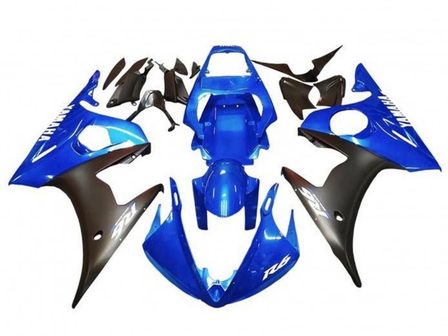 Lojas Carenagens Moto Yamaha YZF R6 2003-2004 - Azul Preto Fosco Branco Decalques