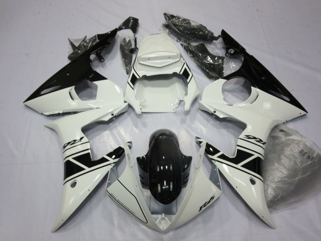 Lojas Carenagens Moto Yamaha YZF R6 2003-2004 - Branco Preto Brilhante