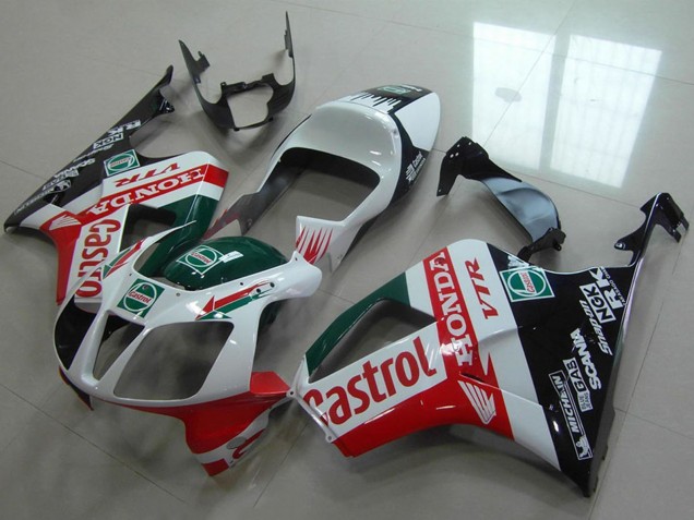 Lojas Carenagem Moto Honda VTR1000 2000-2006 - Branco Vermelho Verde Preto Brilhante Castrol