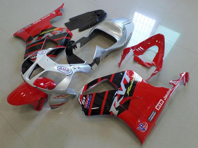 Lojas Carenagens Moto Honda VTR1000 2000-2006 - Prata Vermelho Preto Brilhante Listra