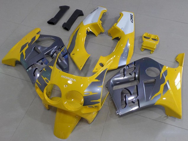 Lojas Carenagens Moto Honda CBR250RR MC19 1988-1989 - Branco Amarelo Prata