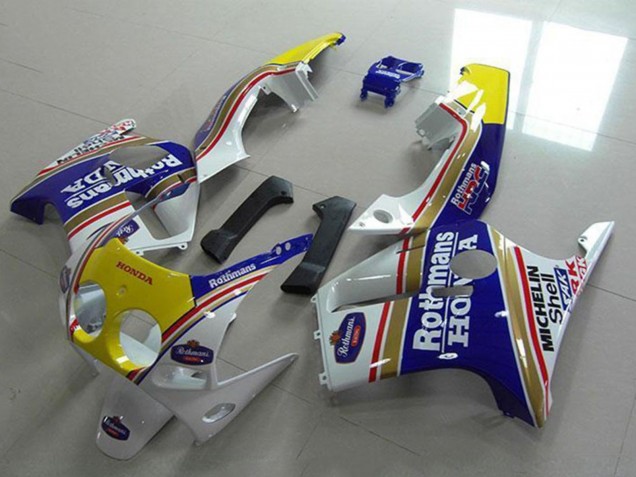 Lojas Carenagens Moto Honda CBR250RR MC19 1988-1989 - Branco Amarelo Azul Rothmans