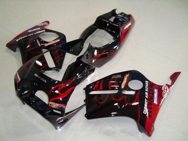 Lojas Carenagens Moto Honda CBR250RR MC19 1988-1989 - Preto Brilhante Vermelho Chama