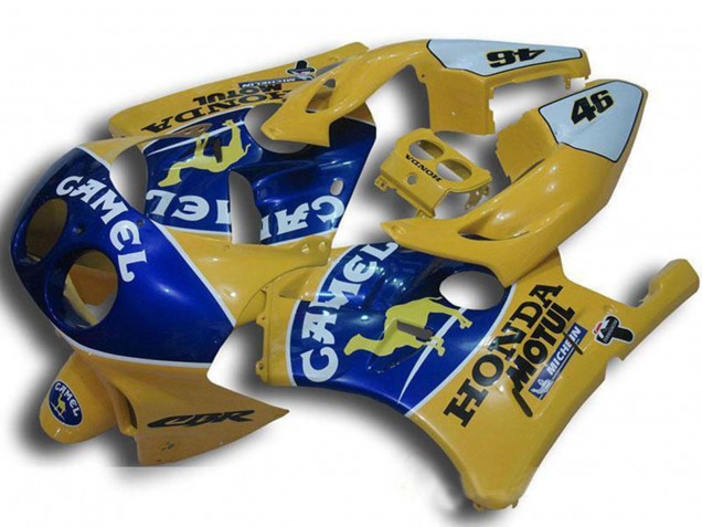 Lojas Carenagens Moto Honda CBR250RR MC22 1990-1998 - Amarelo Azul Camelo Motul