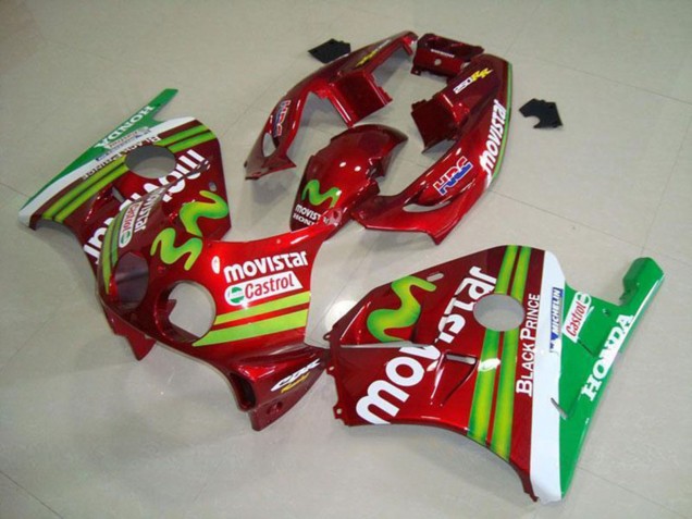 Lojas Carenagens Moto Honda CBR250RR MC22 1990-1998 - Vermelho Branco Verde MoviStar