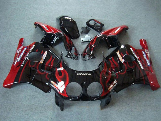 Lojas Carenagens Moto Honda CBR250RR MC22 1990-1998 - Preto Brilhante Vermelho Chama