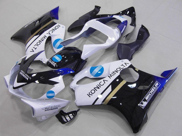 Lojas Carenagens Moto Honda CBR600 F4i 2001-2003 - Branco Azul Preto Brilhante Konica Minolta