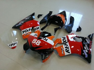Lojas Carenagens Moto Honda CBR600 F4i 2001-2003 - Laranja Branco Vermelho Preto Brilhante Corrida Repsol 88