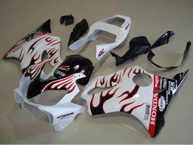 Lojas Carenagens Moto Honda CBR600 F4i 2001-2003 - Branco Vermelho Preto Brilhante Chama