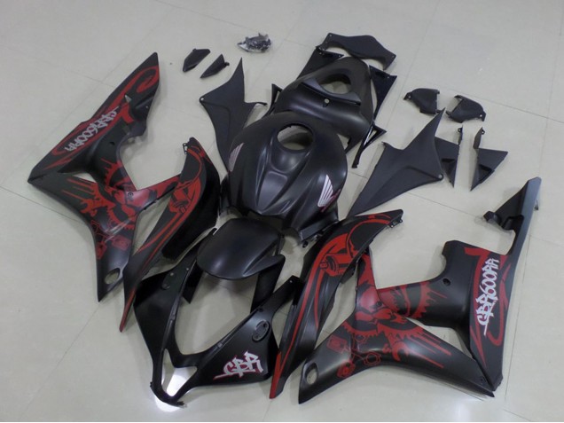 Lojas Carenagens Moto Honda CBR600RR 2007-2008 - Preto Fosco Vermelho Crânio
