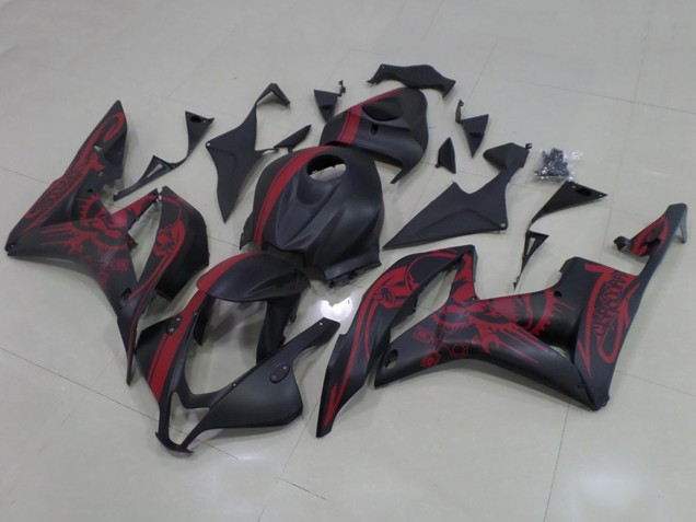 Lojas Carenagens Moto Honda CBR600RR 2007-2008 - Preto Fosco Vermelho Crânio Listra
