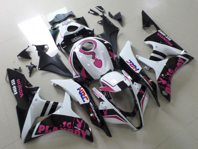 Lojas Carenagens Moto Honda CBR600RR 2007-2008 - Branco Rosa Preto Fosco HRC Playboy Durex