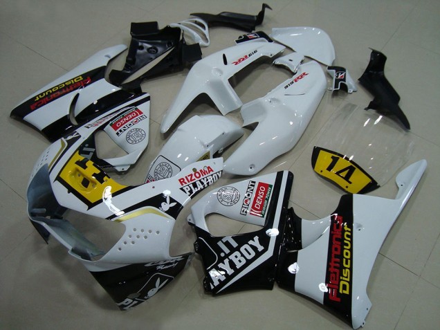 Lojas Carenagens Moto Honda CBR900RR 919 1998-1999 - Branco Amarelo Preto Brilhante Playboy 14