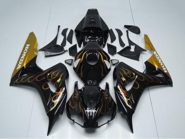 Lojas Carenagem Moto Honda CBR1000RR 2006-2007 - Preto Brilhante Ouro Chama