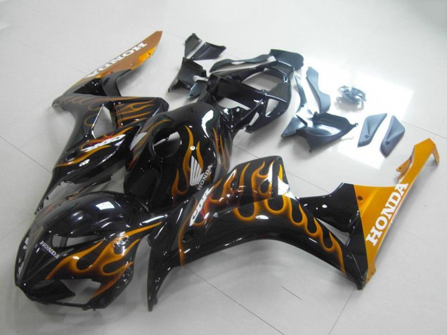 Lojas Carenagens Moto Honda CBR1000RR 2006-2007 - Preto Brilhante Ouro Chama