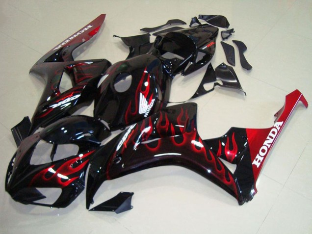 Lojas Kits Carenagem Moto Honda CBR1000RR 2006-2007 - Preto Brilhante Vermelho Chama