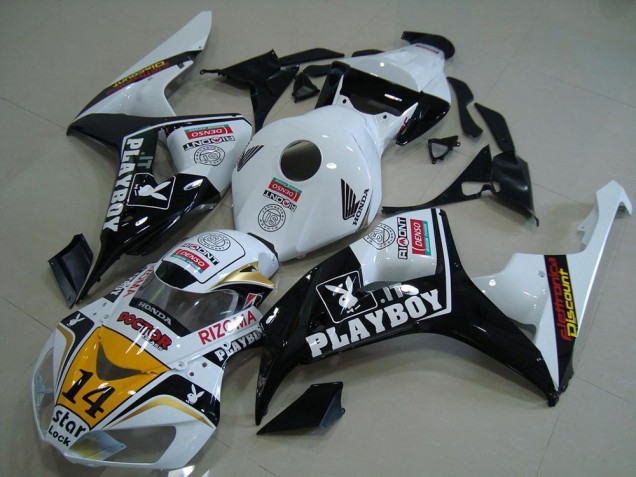 Lojas Carenagens Moto Honda CBR1000RR 2006-2007 - Branco Amarelo Preto Brilhante Denso Playboy 14
