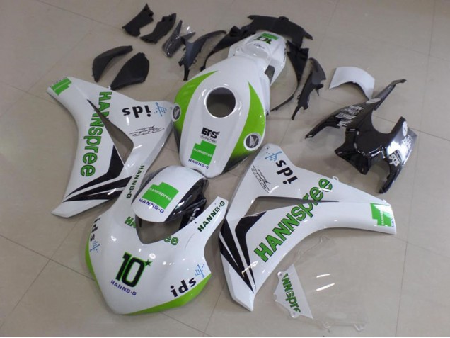 Lojas Carenagens Moto Honda CBR1000RR 2008-2011 - Branco Verde Preto Brilhante Hannspree 10