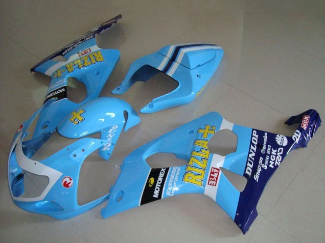 Lojas Carenagens Moto Suzuki GSXR 1000 2000-2002 - Azul Claro Amarelo Preto Branco Amarelo Rizla