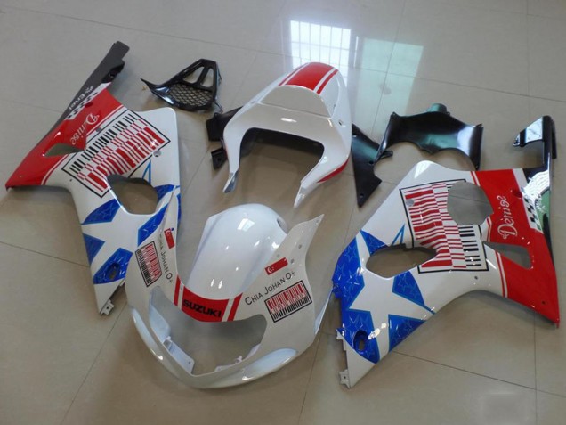 Lojas Carenagens Moto Suzuki GSXR 1000 2000-2002 - Branco Vermelho Azul Estrela