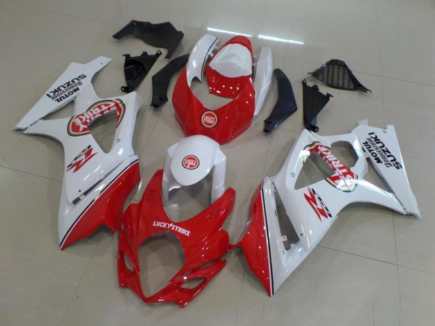 Lojas Carenagem Moto Suzuki GSXR 1000 2007-2008 - Branco Vermelho Lucky Strike