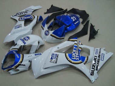 Lojas Carenagens Moto Suzuki GSXR 1000 2007-2008 - Branco Azul Lucky Strike