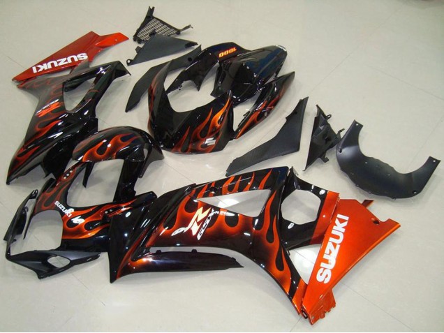 Lojas Carenagens Moto Suzuki GSXR 1000 2007-2008 - Preto Brilhante Laranja Chama