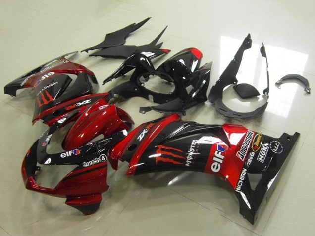 Lojas Carenagens Moto Kawasaki ZX250R 2008-2012 - Doce Vermelho Preto Brilhante Elf Touch4 Monstro