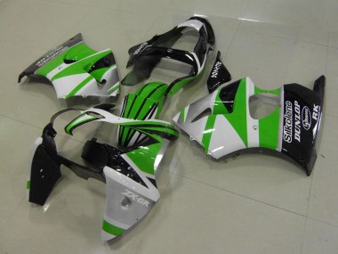 Lojas Carenagens Moto Kawasaki ZX6R 2000-2002 - Branco Verde Preto Brilhante Listra Silkolene Dunlop