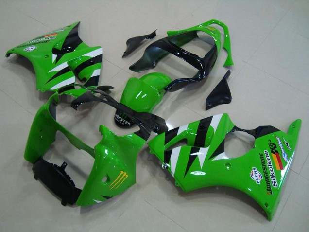 Lojas Carenagens Moto Kawasaki ZX6R 2000-2002 - Verde Branco Preto Brilhante