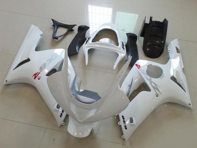 Lojas Carenagens Moto Kawasaki ZX6R 2003-2004 - Branco Prata Decalques