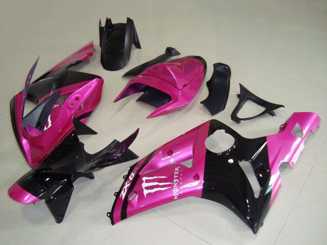 Lojas Carenagens Moto Kawasaki ZX6R 2003-2004 - Rosa Preto Branco Monstro
