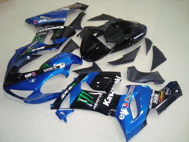 Lojas Carenagens Moto Kawasaki ZX6R 2005-2006 - Azul Preto Brilhante Verde Monstro