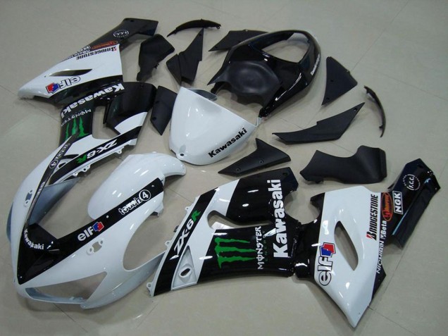 Lojas Carenagens Moto Kawasaki ZX6R 2005-2006 - Branco Preto Brilhante Verde Monstro