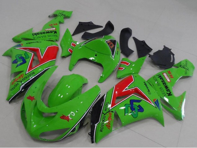 Lojas Carenagens Moto Kawasaki ZX6R 2005-2006 - Verde Vermelho Preto ENEOS Banca