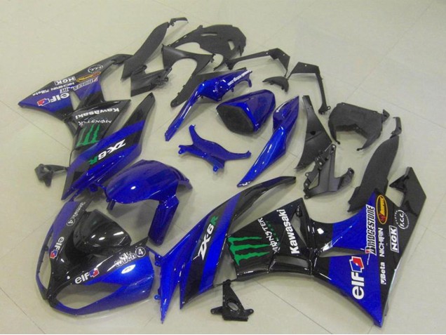 Lojas Carenagens Moto Kawasaki ZX6R 2009-2012 - Azul Preto Brilhante Verde Elf Monstro Bridgestone