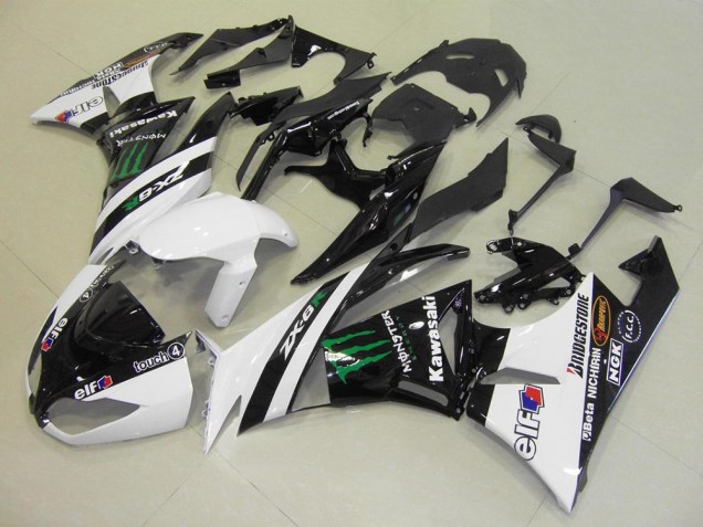 Lojas Carenagens Moto Kawasaki ZX6R 2009-2012 - Branco Preto Brilhante Verde Elf Touch4 Monstro Bridgestone