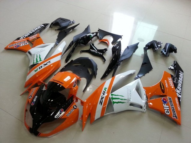 Lojas Carenagens Moto Kawasaki ZX6R 2009-2012 - Laranja Branco Preto Brilhante Verde Elf Bridgestone Monstro