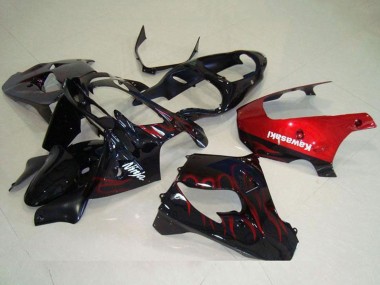 Lojas Carenagem Moto Kawasaki ZX9R 2000-2001 - Preto Brilhante Vermelho Chama