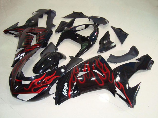 Lojas Carenagens Moto Kawasaki ZX10R 2006-2007 - Preto Brilhante Vermelho Chama
