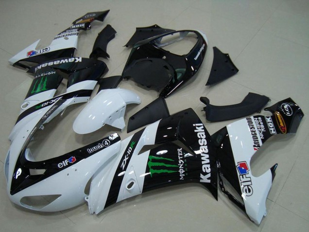 Lojas Carenagens Moto Kawasaki ZX10R 2006-2007 - Branco Preto Brilhante Verde Elf Monstro