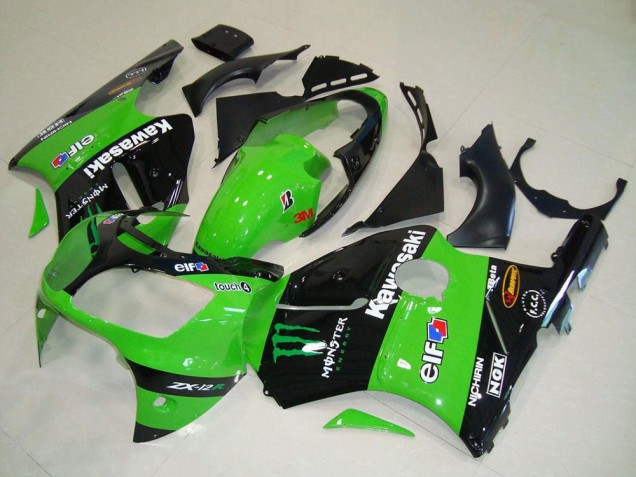 Lojas Carenagens Moto Kawasaki ZX12R 2000-2001 - Verde Preto Brilhante Elf Touch4 Monstro