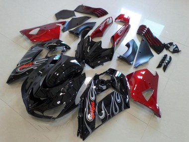 Lojas Carenagens Moto Kawasaki ZX14R ZZR1400 2006-2011 - Vermelho Preto Brilhante Prata Chama