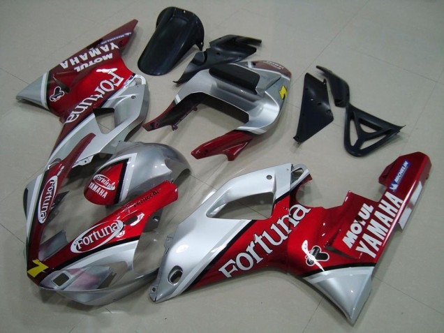 Lojas Carenagens Moto Yamaha YZF R1 2000-2001 - Prata Vermelho Fortuna Motul 7