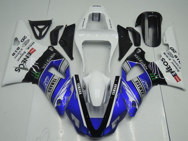 Lojas Carenagens Moto Yamaha YZF R1 2000-2001 - Branco Azul Preto ENEOS Monstro